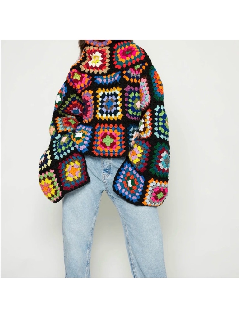 All Things Mochi Vibrant Multicolor Crochet Sweater One Size (S-L)